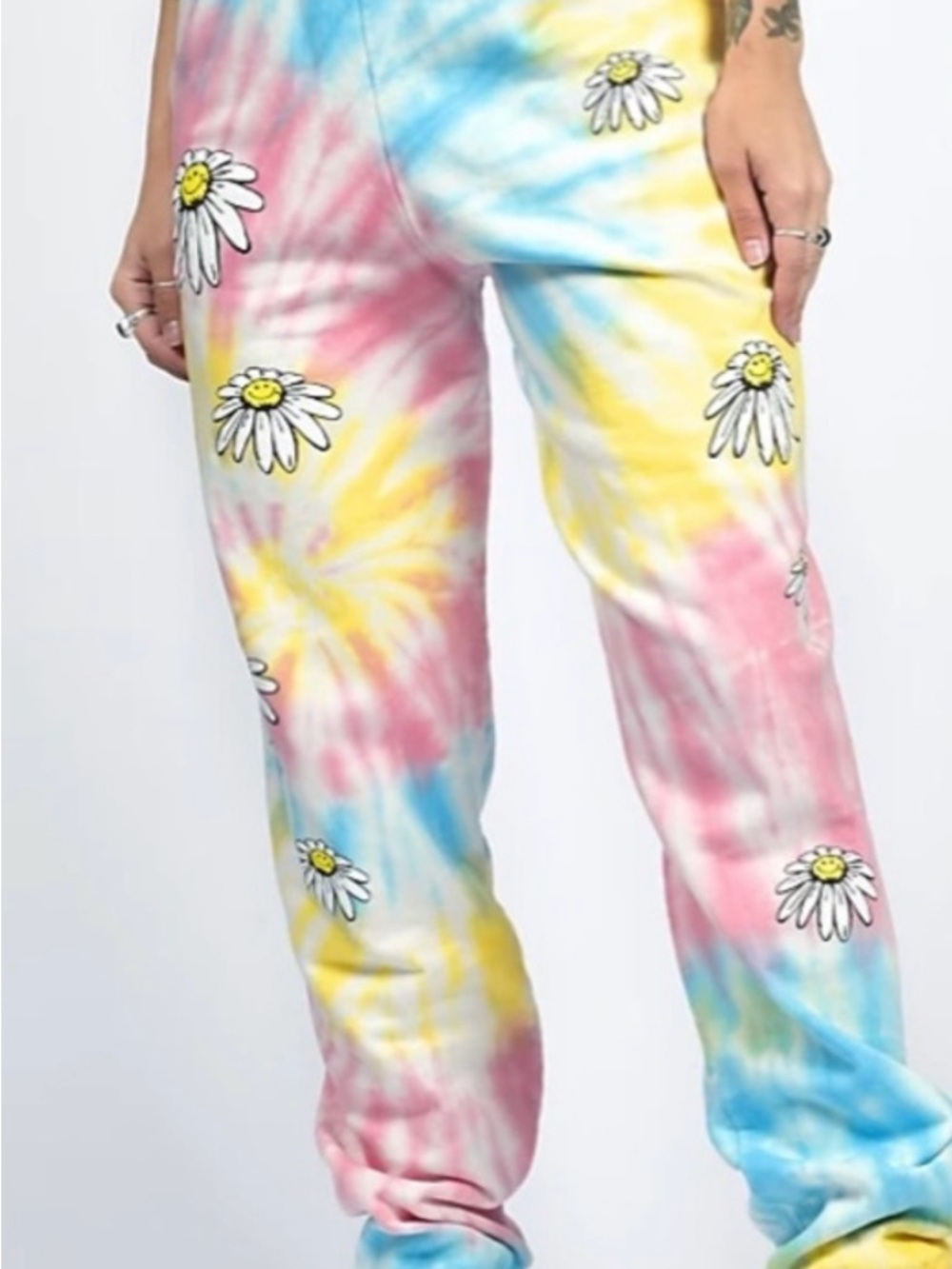 Tie-Dye Daisy Joggers - Pastel Pink, Blue & Yellow